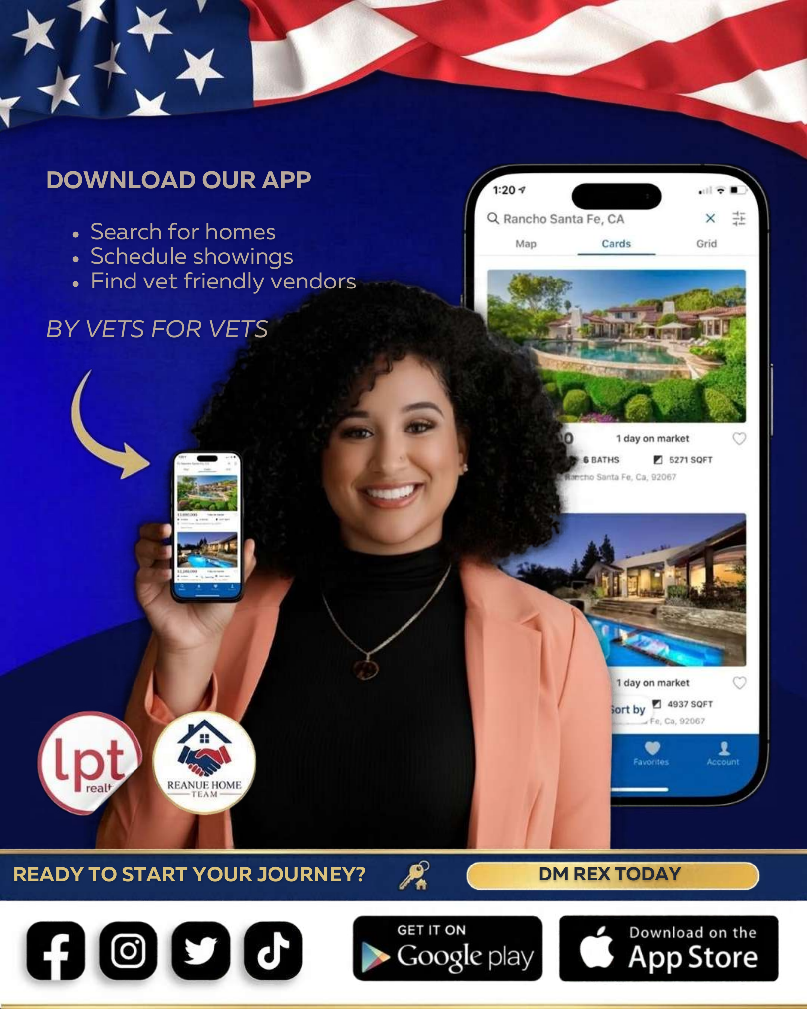 Blue branded mobile app promotion for a real estate team
